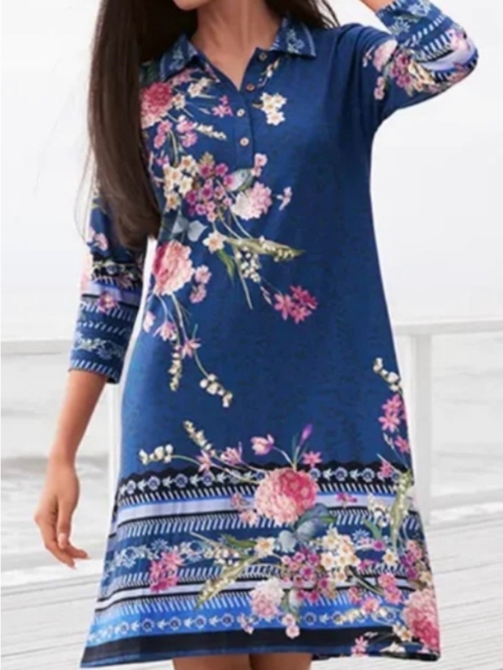 Johnny Was Willowa Blue Floral Polo Dress